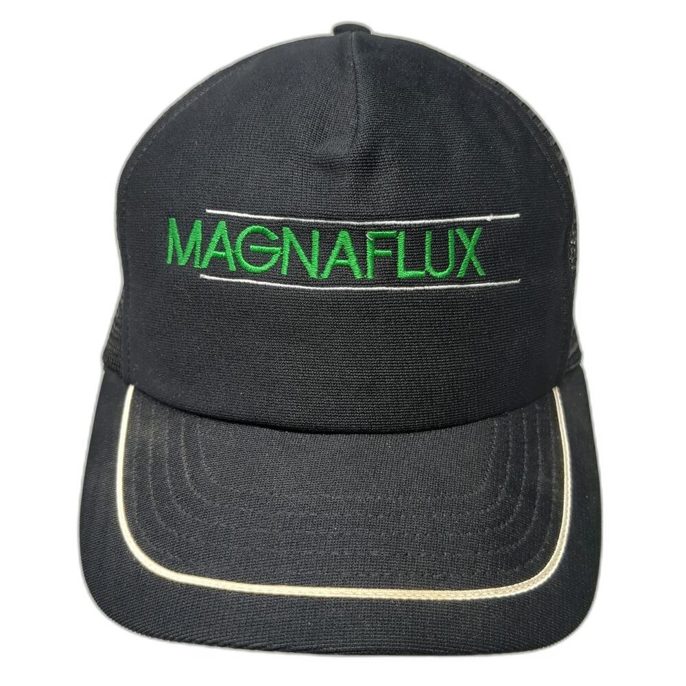 SKM Trucker Hat Black Green White One Size Magnaflux Snapback Mesh Made in USA
